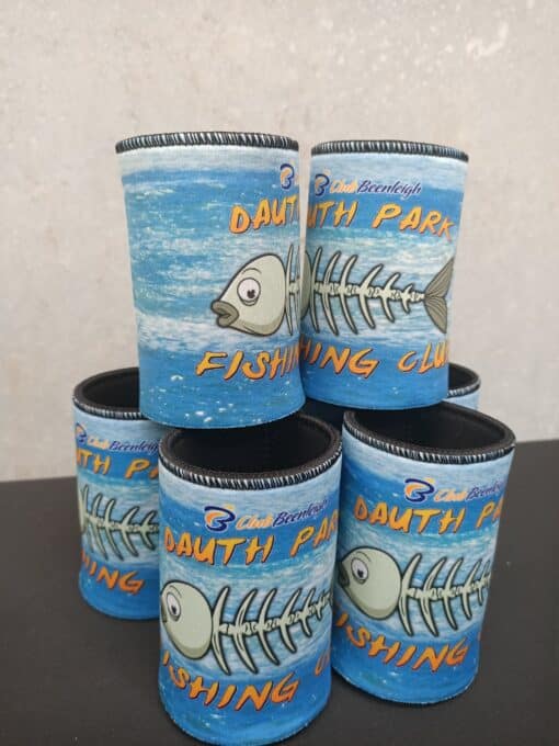 custom fishing club stubby coolers - shout marketing australia