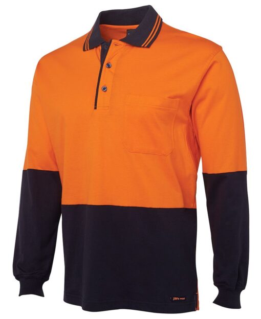 Hi Vis L/S Cotton Polo - Mens - 6CPHL - Image 2