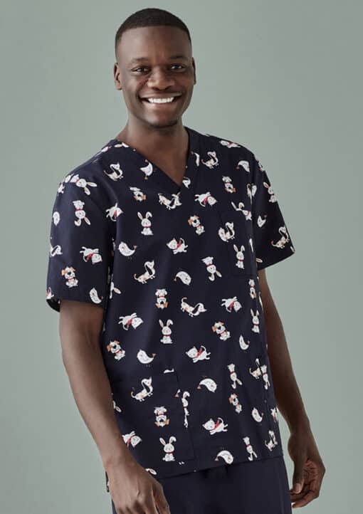 Printed Best Friends Scrub Top - Mens
