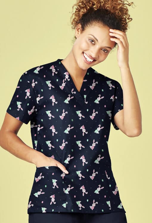 Easter V-Neck Short Sleeve Scrub Top - Womens
