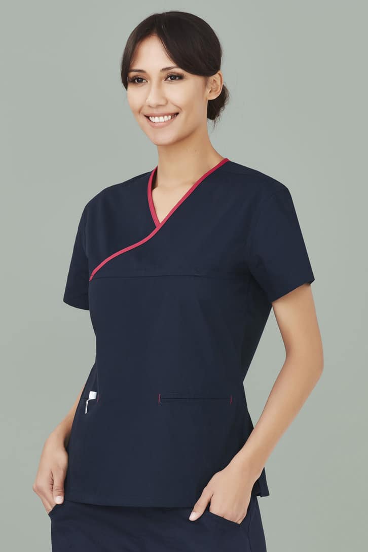 Classic Contrast Crossover Scrub Top - Womens